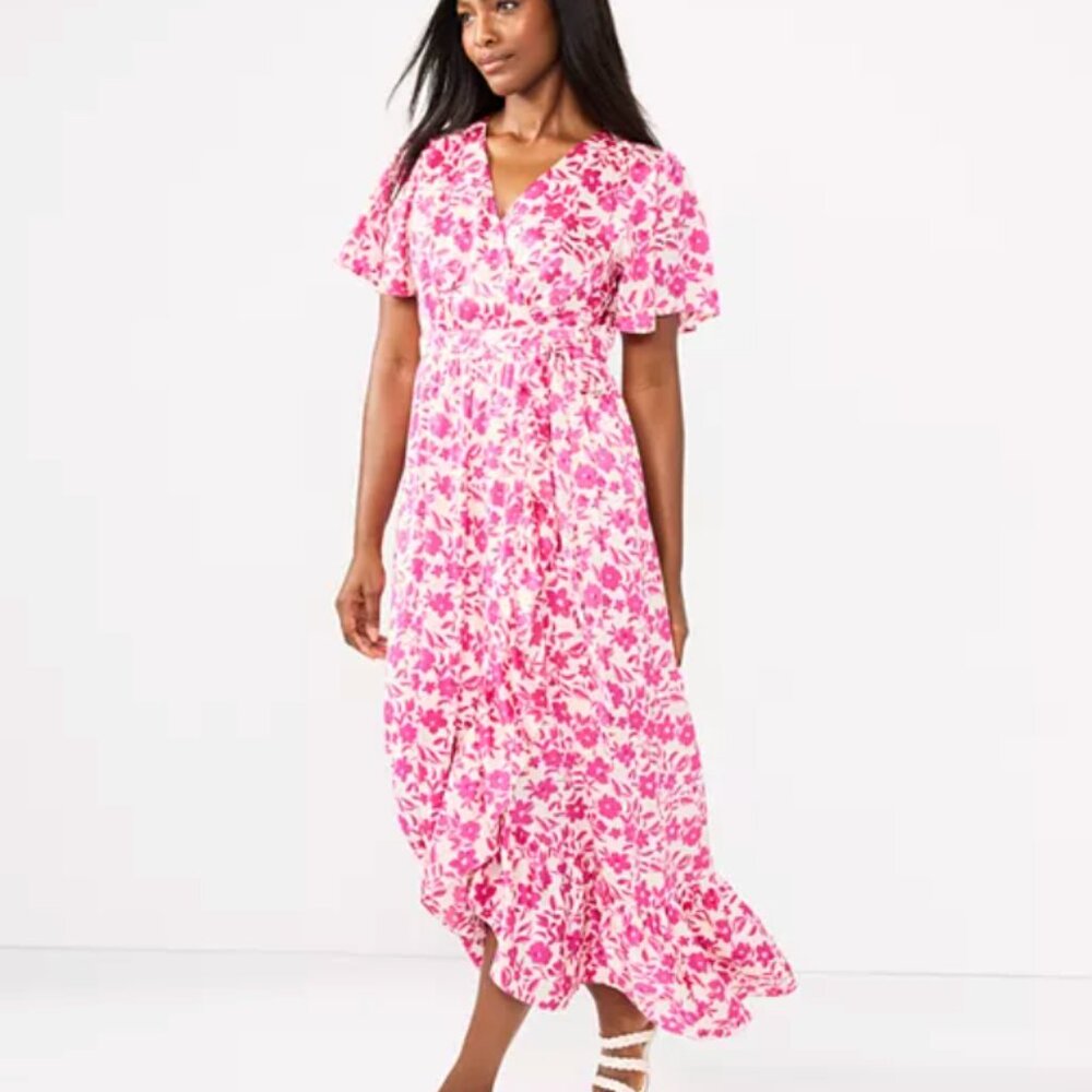 NWT Draper James Romantic Barbie Wrap Midi Ruffle Dress with Floral Design XL